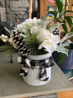 Winter White Floral Arrangement with Pinecones